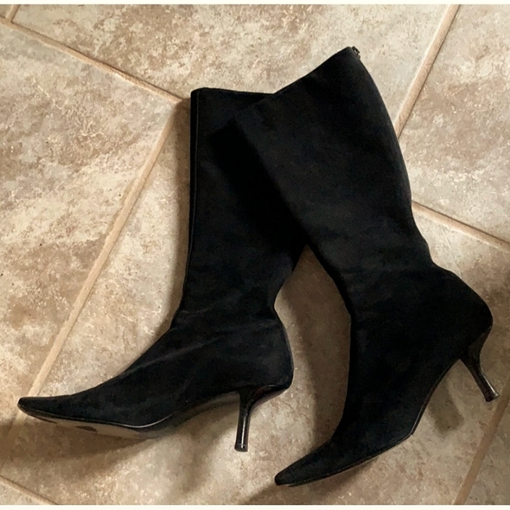 PRADA Black suede kitten Heeled knee high boots size 36.5 (fits 6.5-7) - Picture 3 of 7